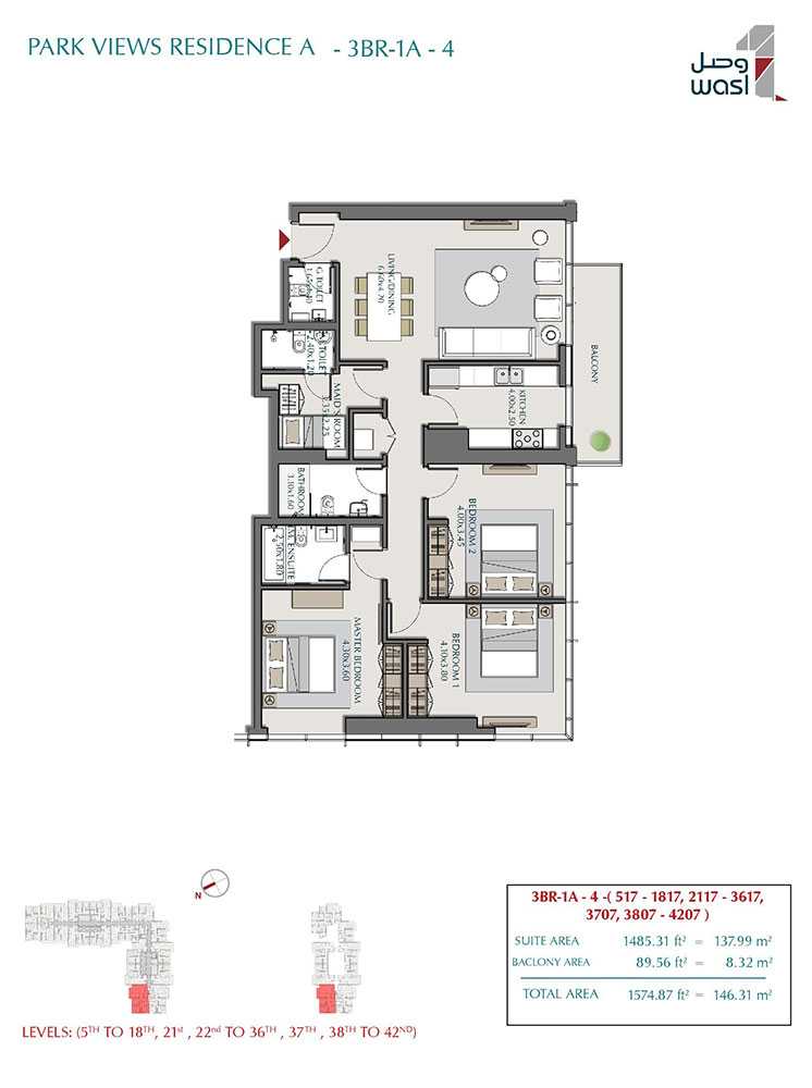 Type 1A-4, Levels 5th to 18th, 21st, 22nd to 36th, 38th to 42nd